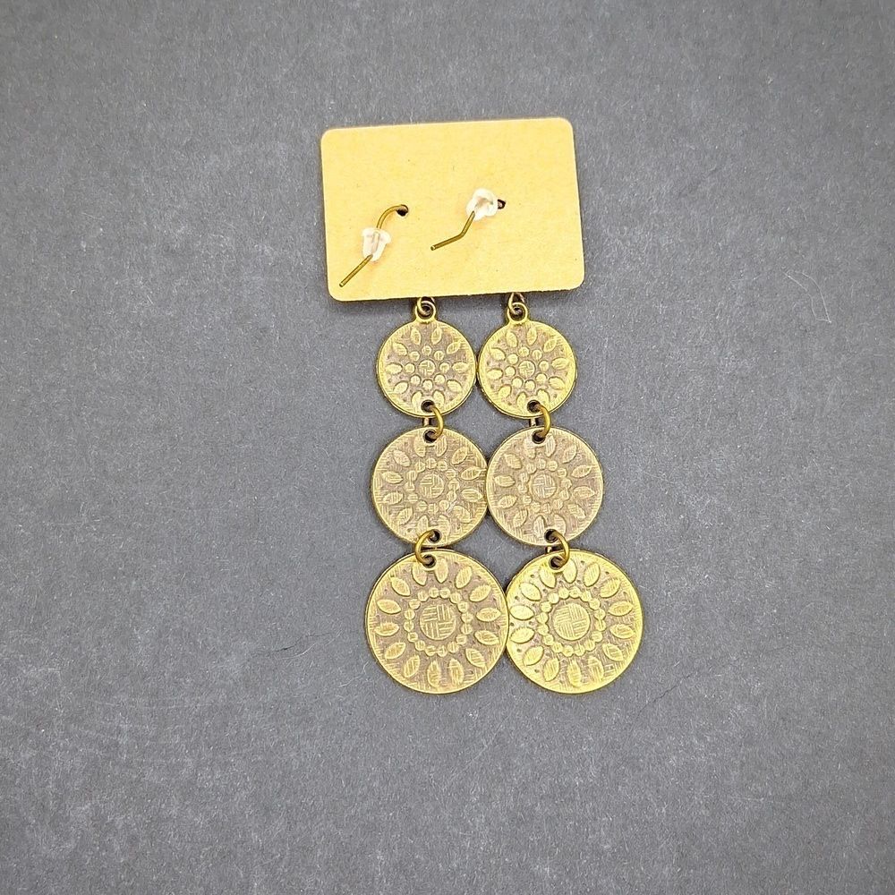 Bronze yellow earrings mandala drop flower jewelry - Picture 3 of 4